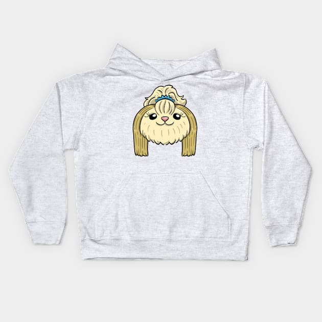 Round mid long haired shih tzu Kids Hoodie by Pingolito